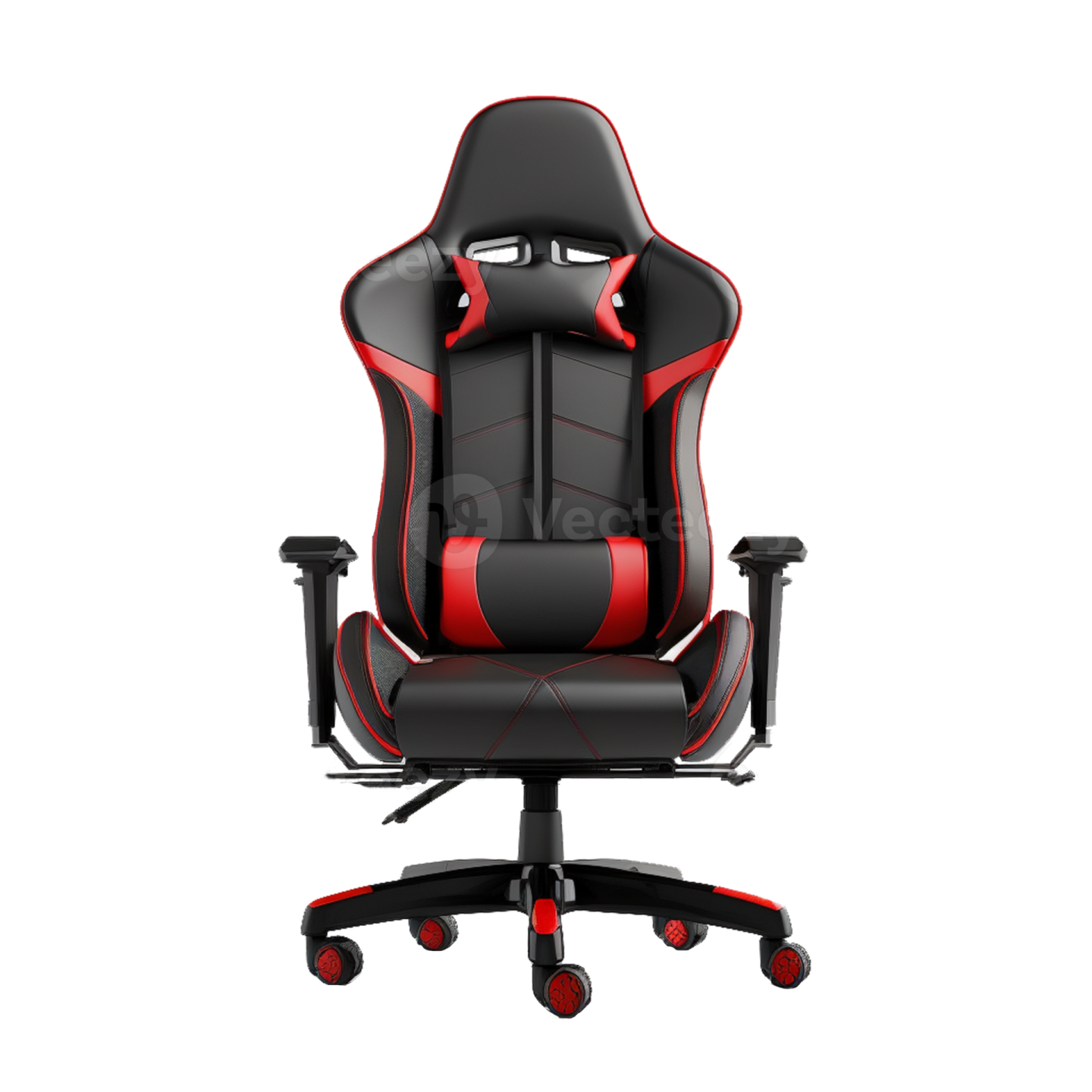 a black and red gaming chair on a white background