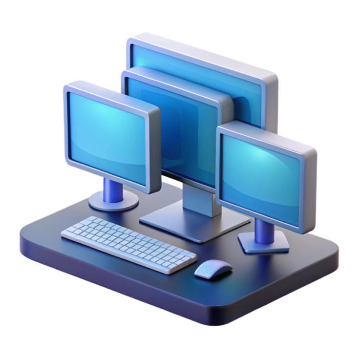 three computers on a white background