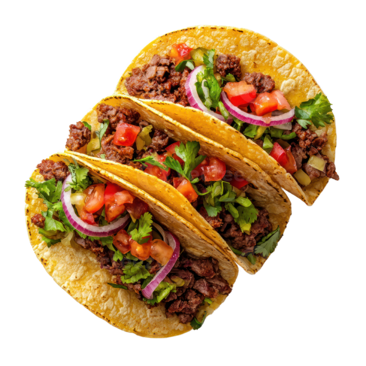 three tacoa tacoss on a white background