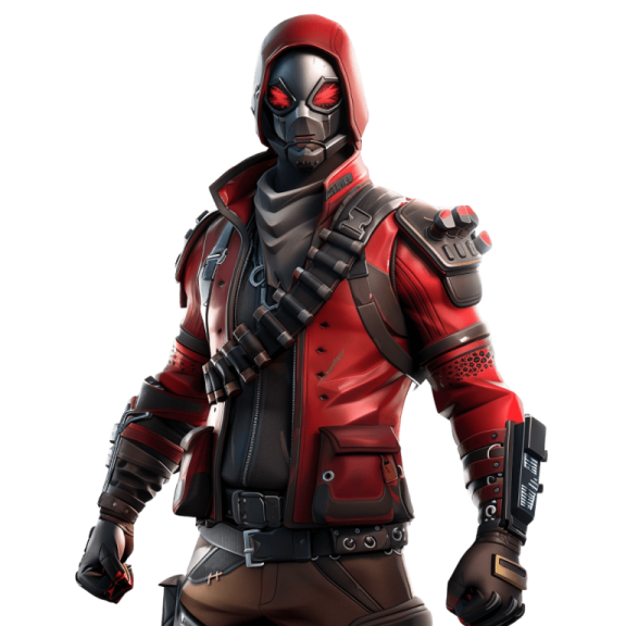 a man in a red and black outfit holding a gun