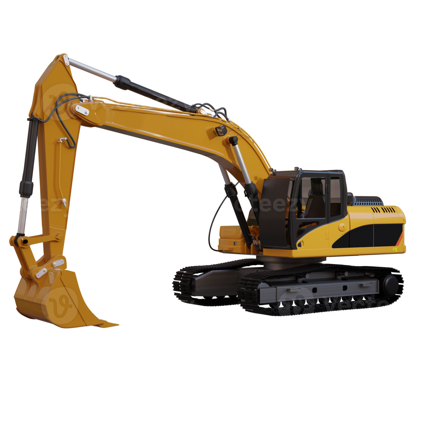 a yellow exor digger machine on a white background