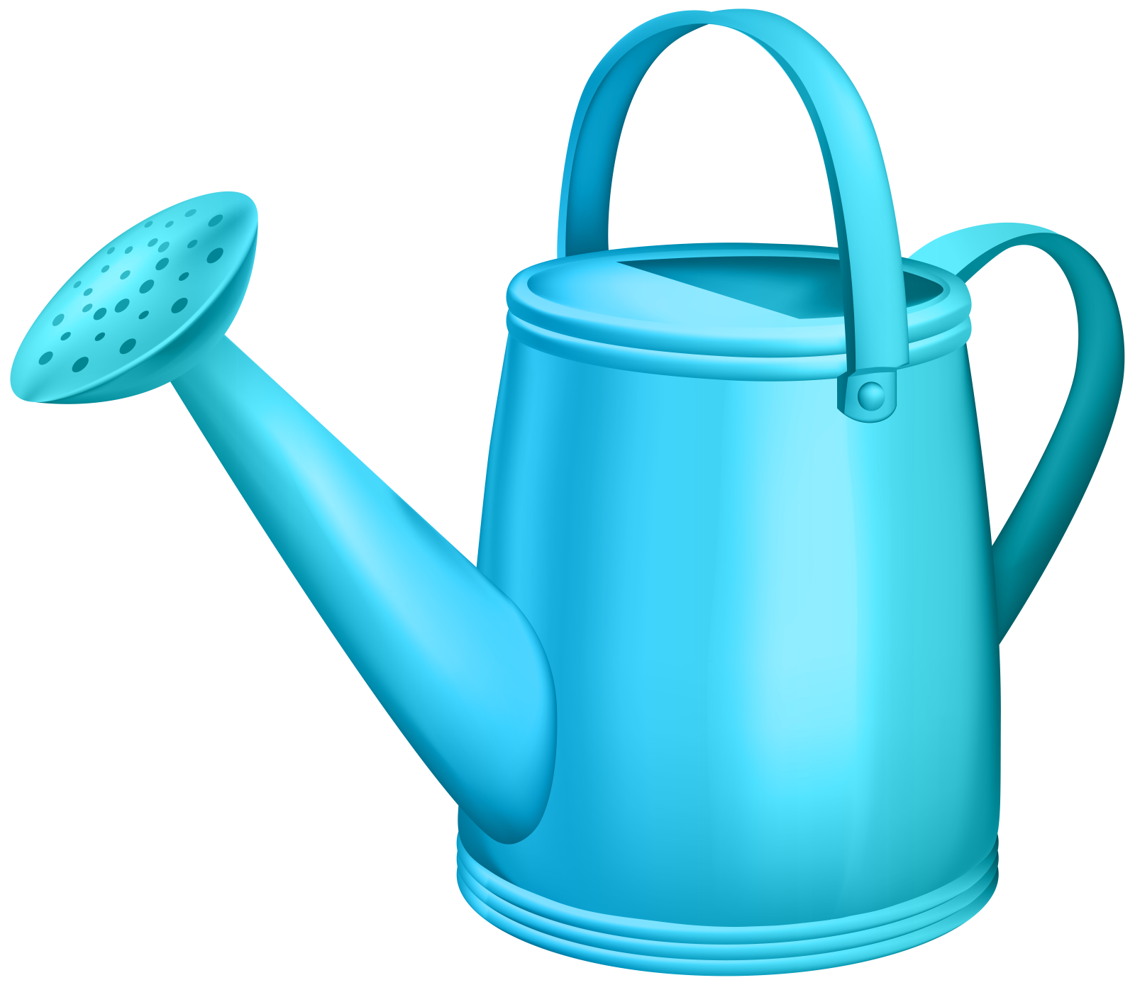a blue watering pot with a handle