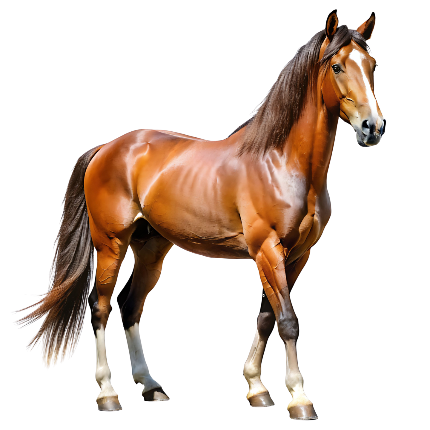 a brown horse standing on a white background
