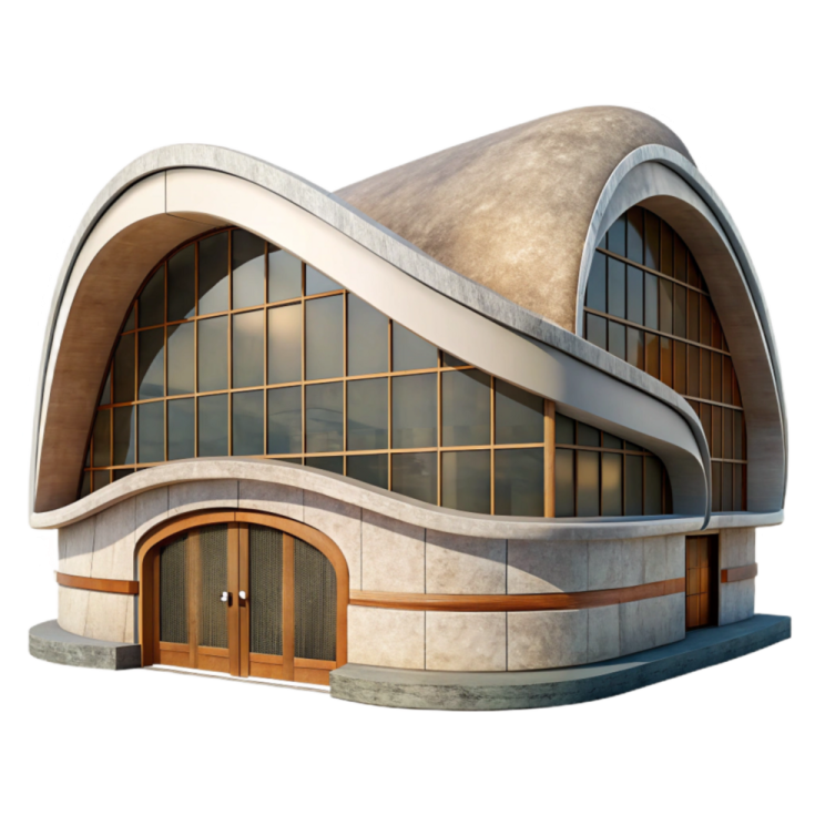 an architectural rendering of a curved building