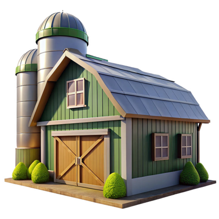 an image of a barn with a green roof
