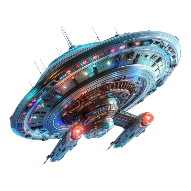 a spaceship with lights on it's side