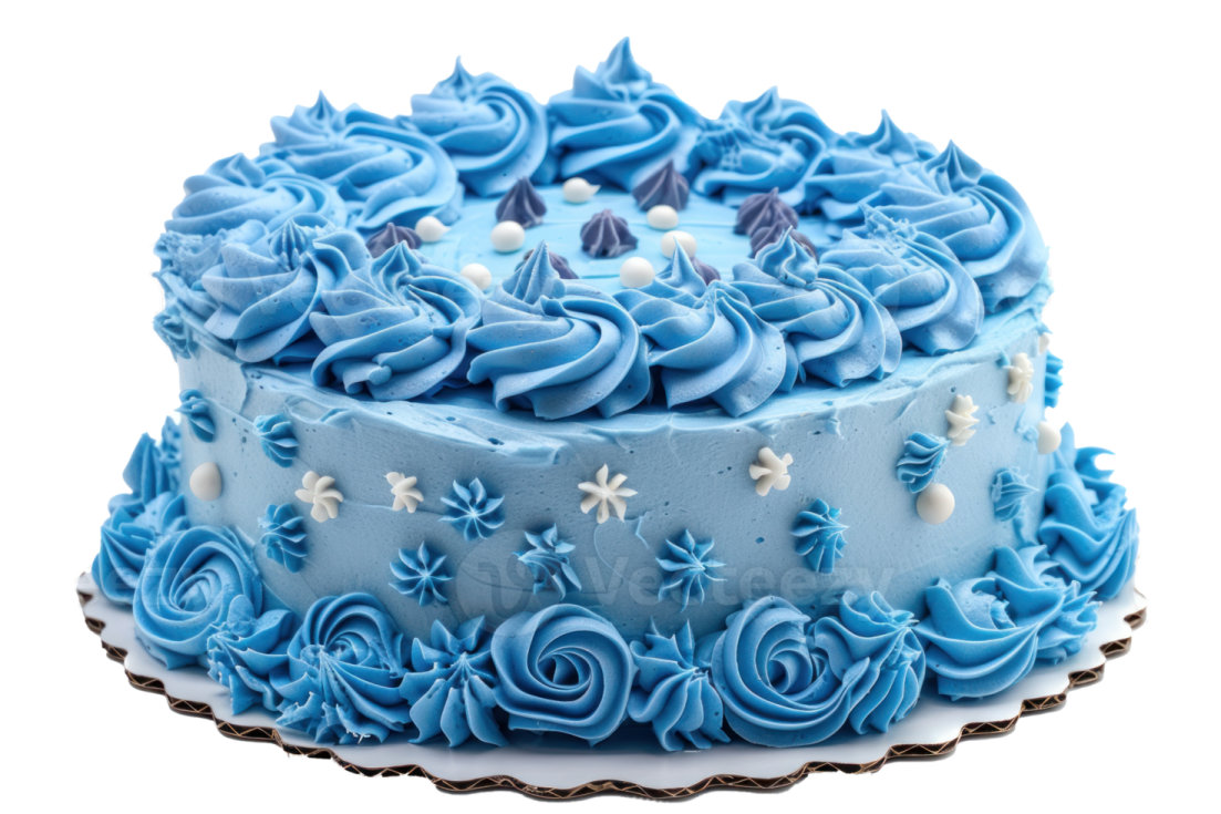 a blue cake with frosting on top