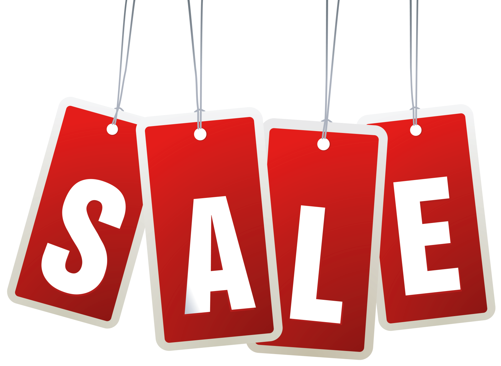 three red sale tags with the word sale on them