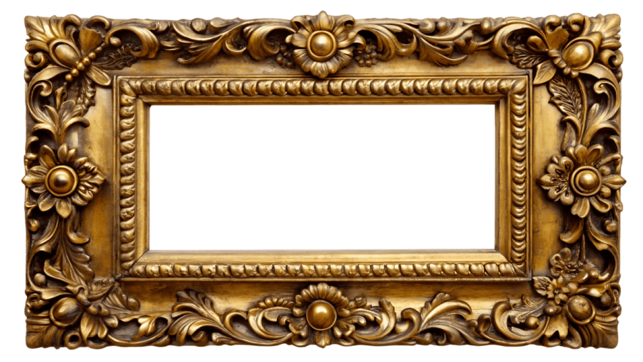 a gold frame with flowers and leaves on it