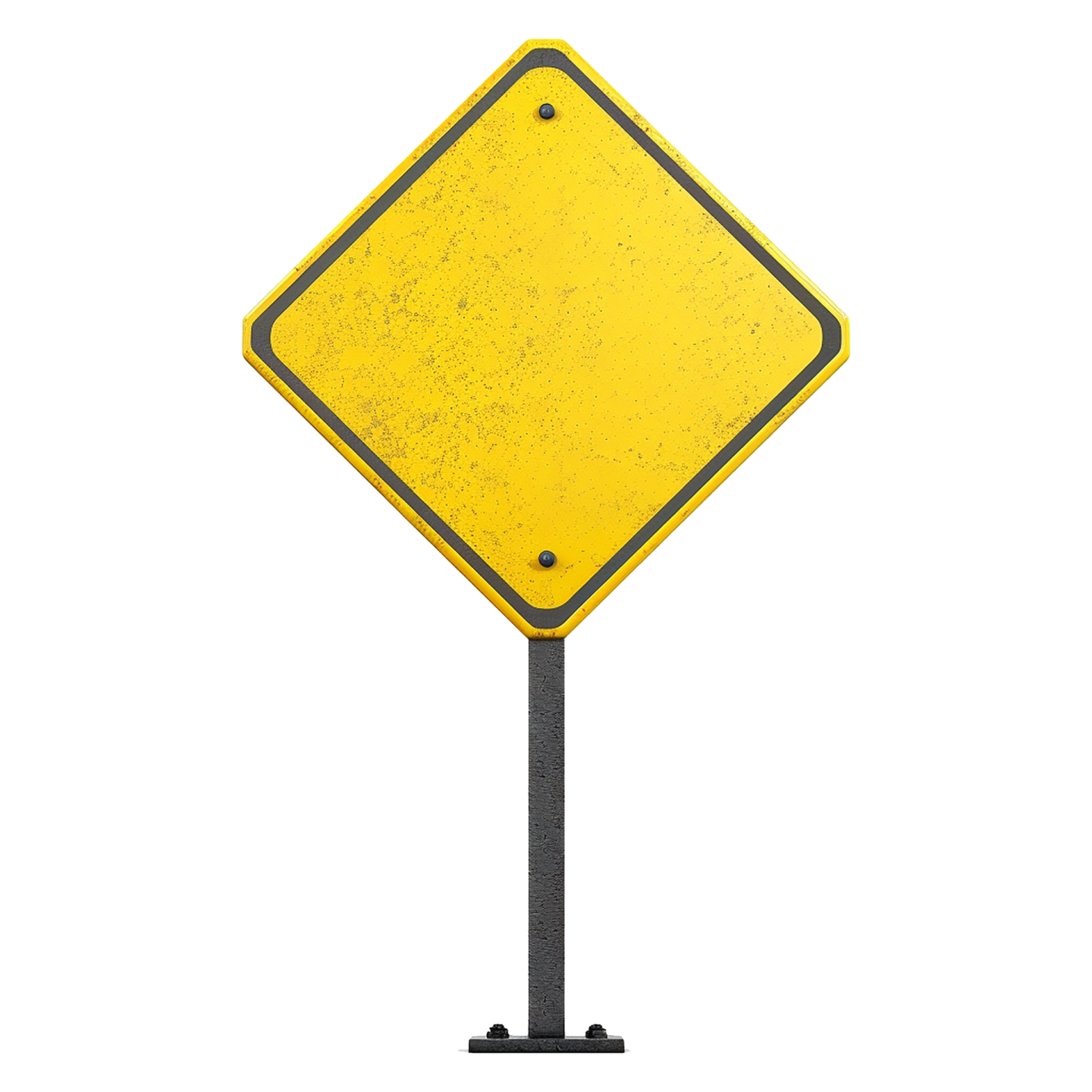a yellow road sign on a black pole