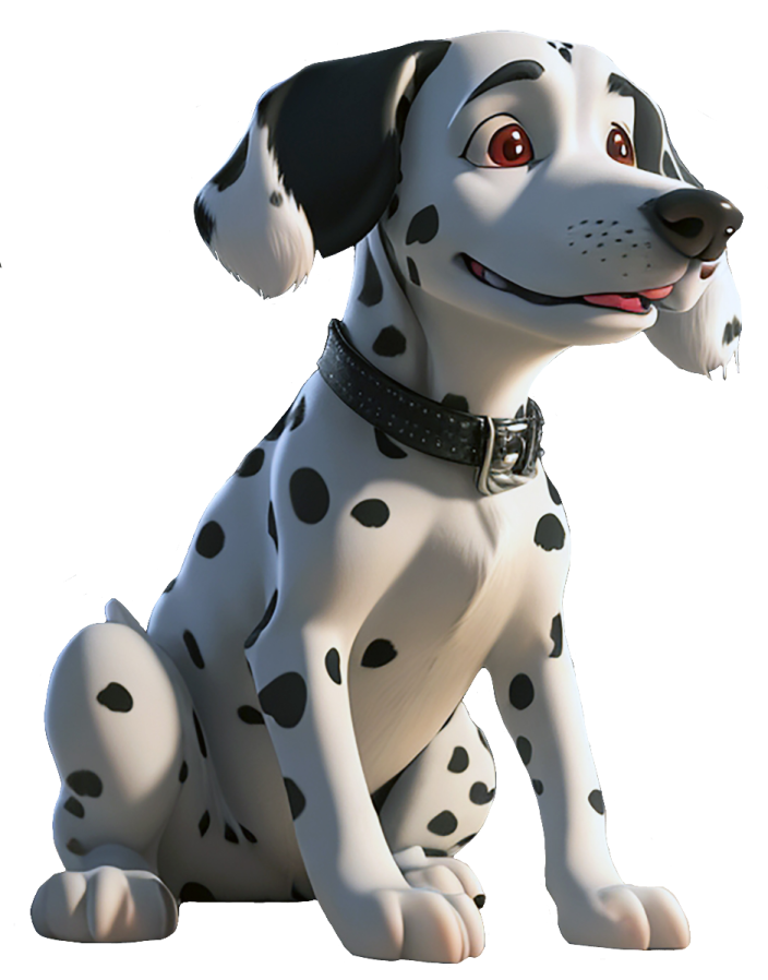 a cartoon dog sitting down on the ground