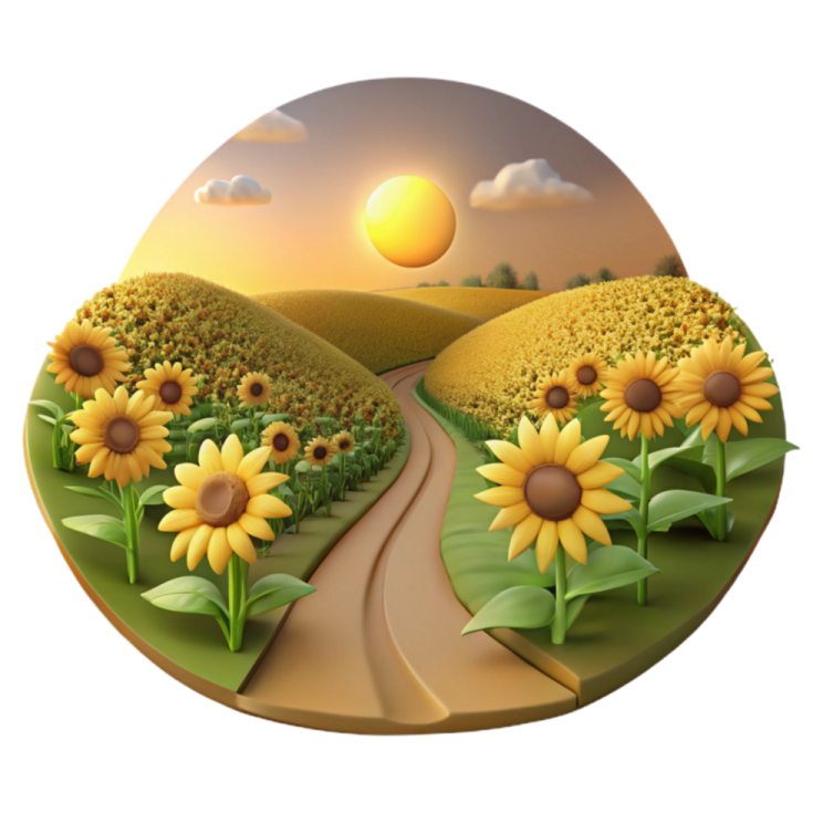 sunflowers in the middle of a road