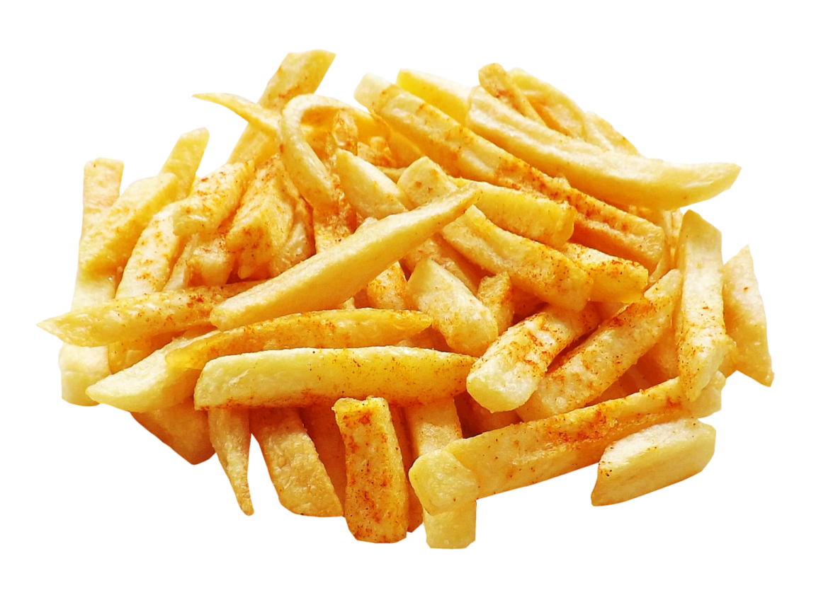 a pile of french fries on a white background