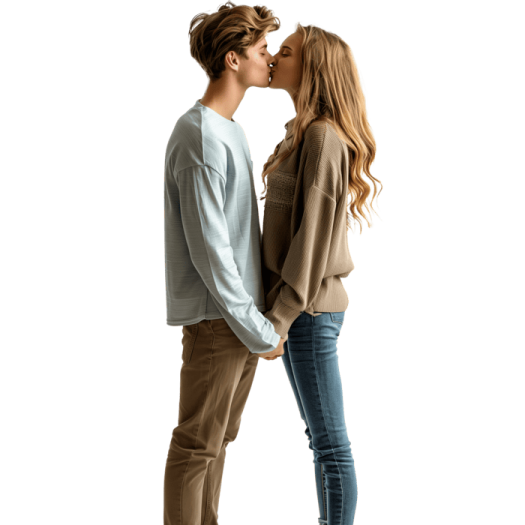a man kissing a woman on the cheek