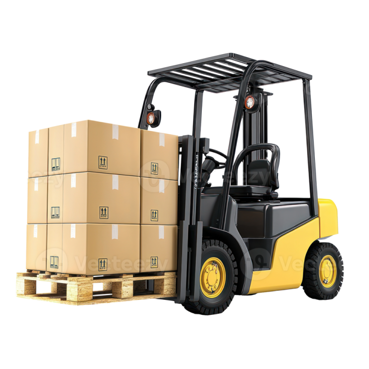 a fork truck with boxes on the back
