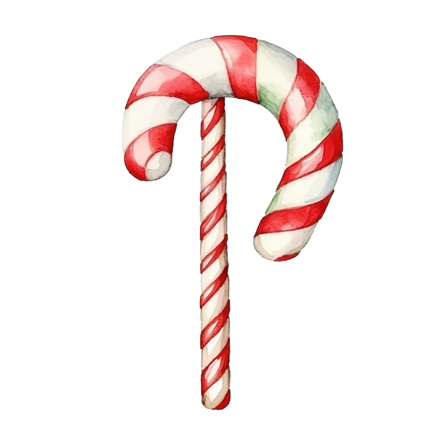 a watercolor christmas candy cane on white background