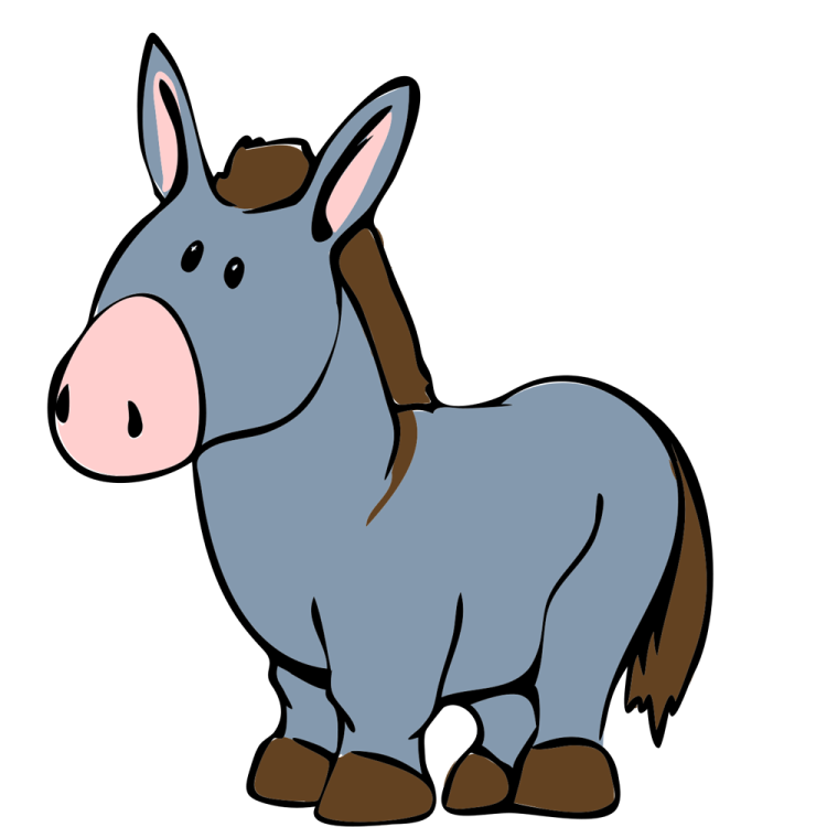 a cartoon donkey with brown and blue colors