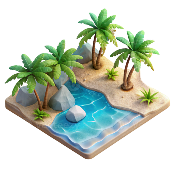 a small island with palm trees and rocks