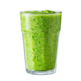 a glass filled with green smoothie