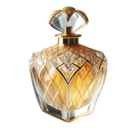 a bottle of perfume on a white background