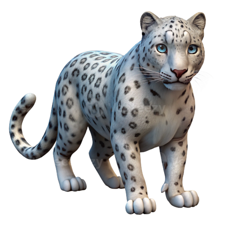 a white snow leopard with blue eyes