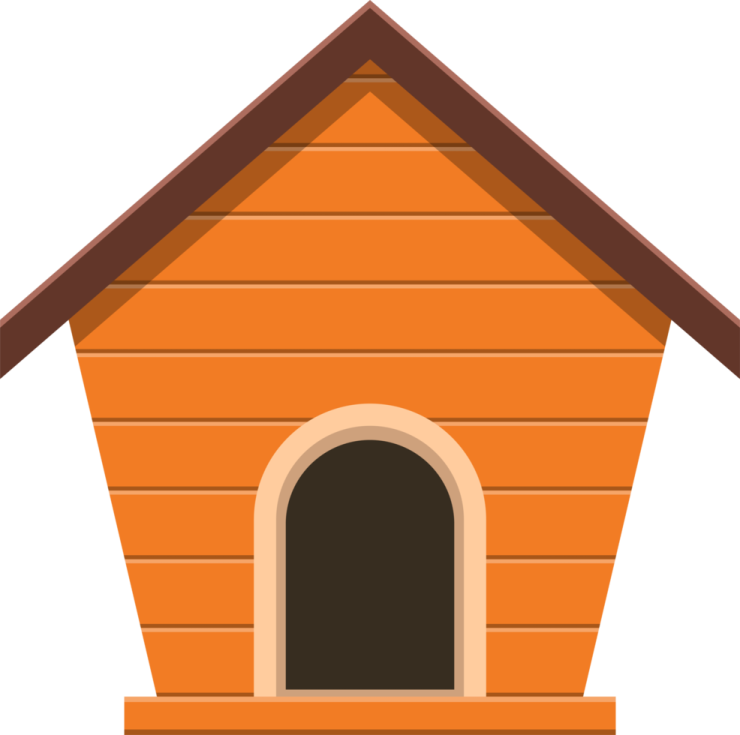 a dog house with a brown roof