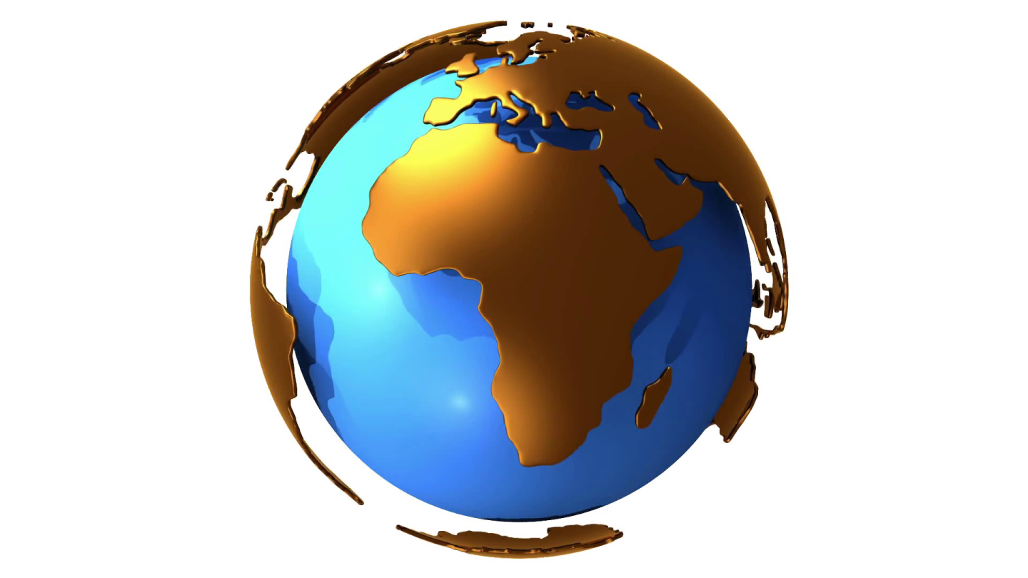 a blue and gold globe on a white background