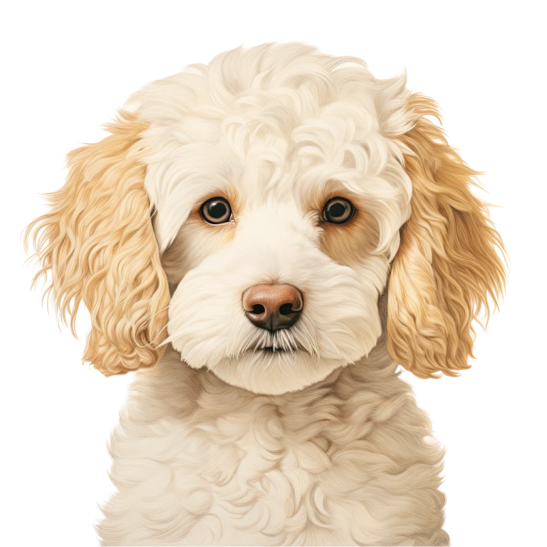 a white dog with brown eyes looking at the camera