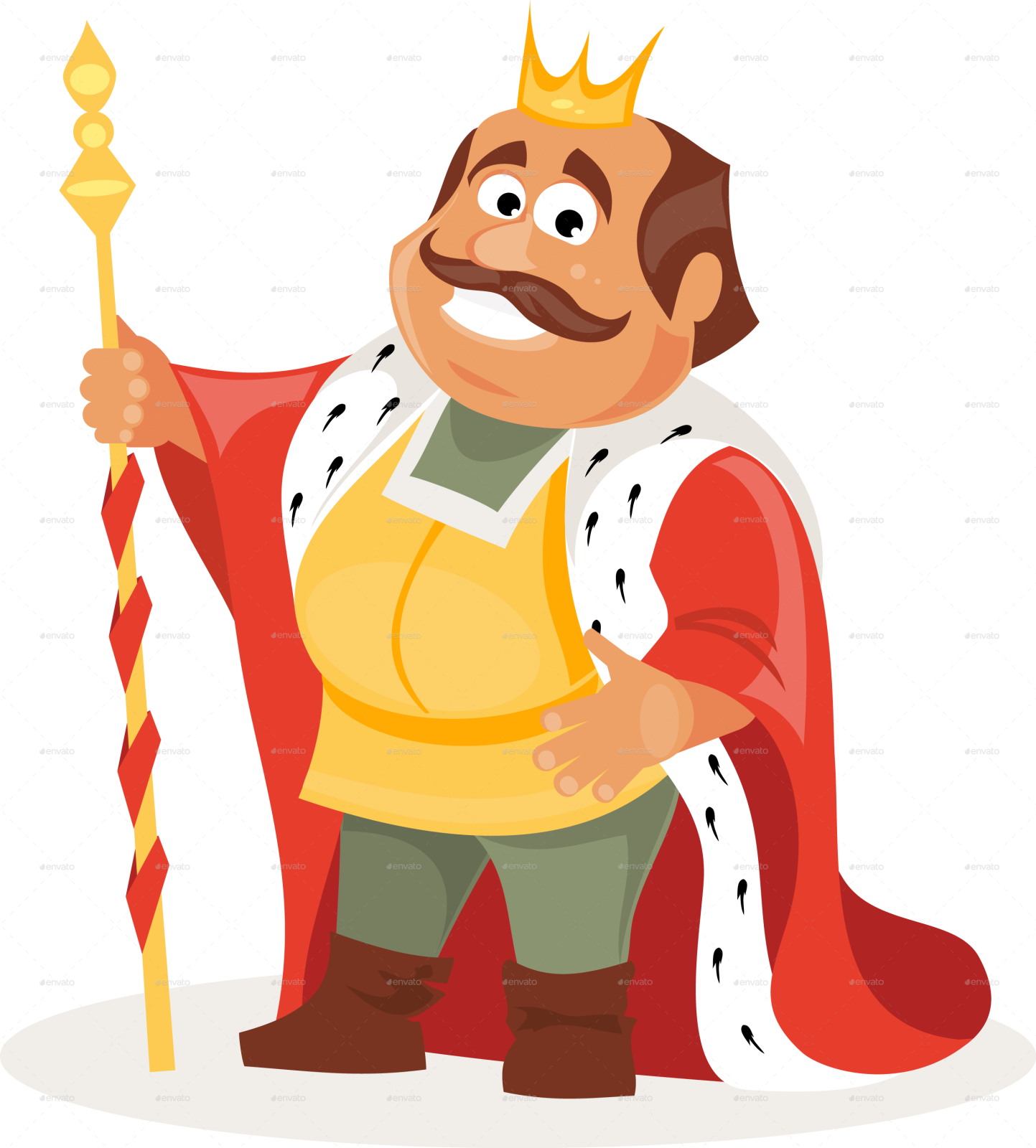 a cartoon character of a king with a golden crown on his head and a red cloak around his neck