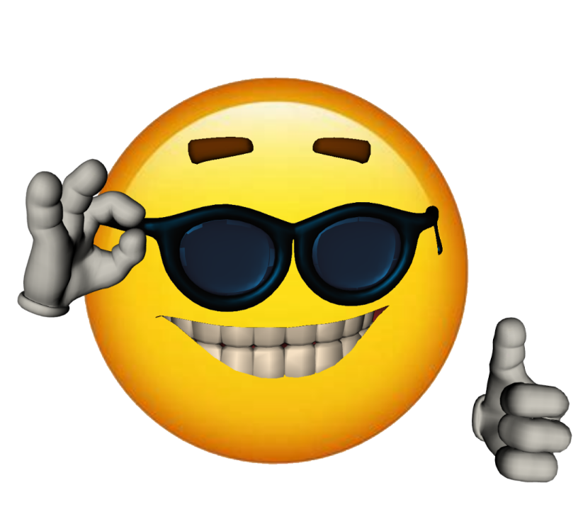 a smiley face wearing sunglasses and giving the thumbs