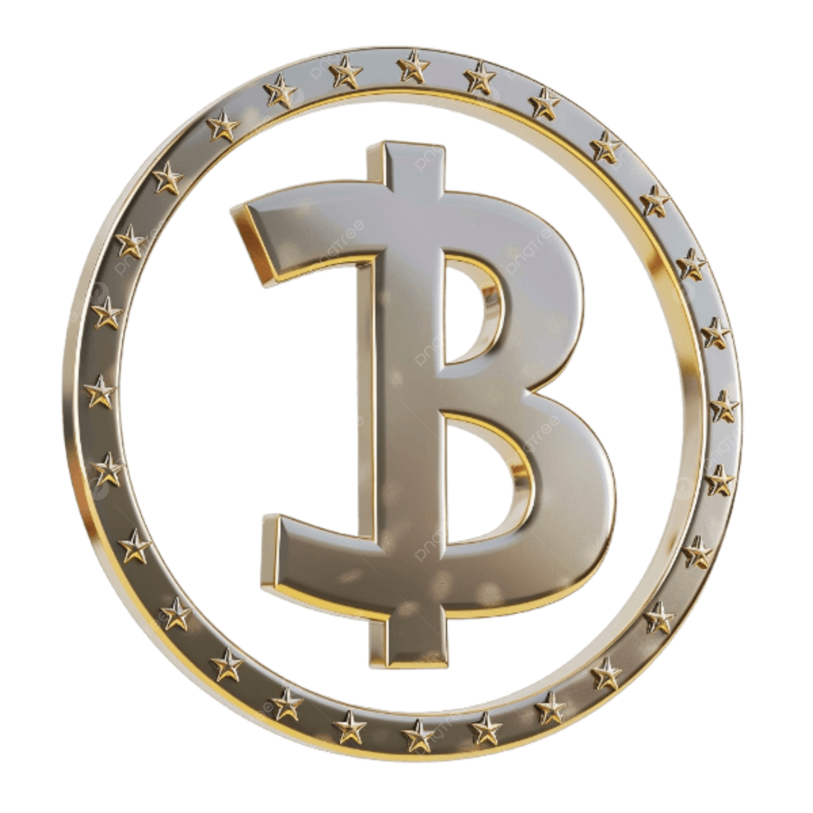 a gold and silver bit coin with stars around it