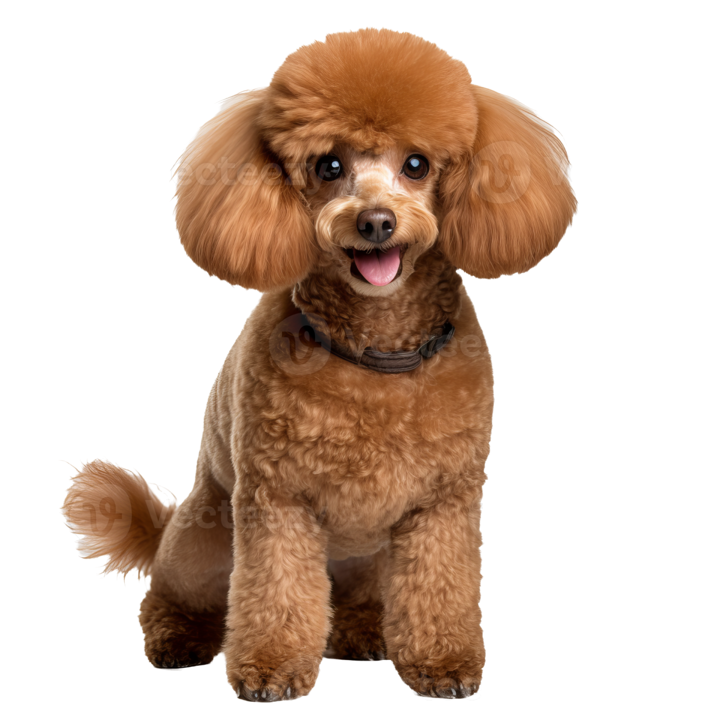 a brown poodle dog sitting on a white background