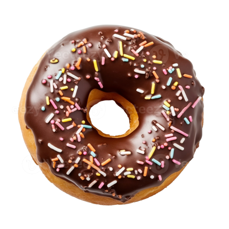 a chocolate covered dough with chocolate frosting on a white background