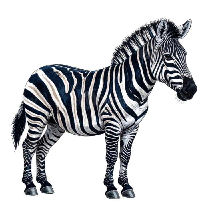 a zebra standing in front of a white background
