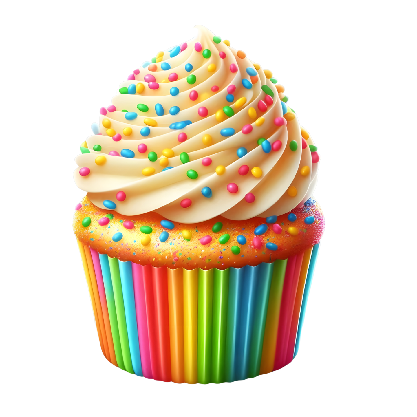 a cupcake with white frosting and colorful sprins