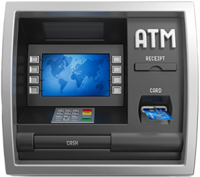 an atm machine with a blue screen