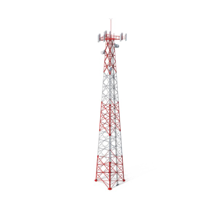 a red and white tower on a white background