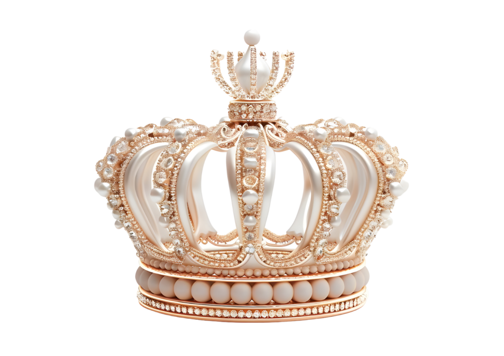 a white and gold crown with pearls