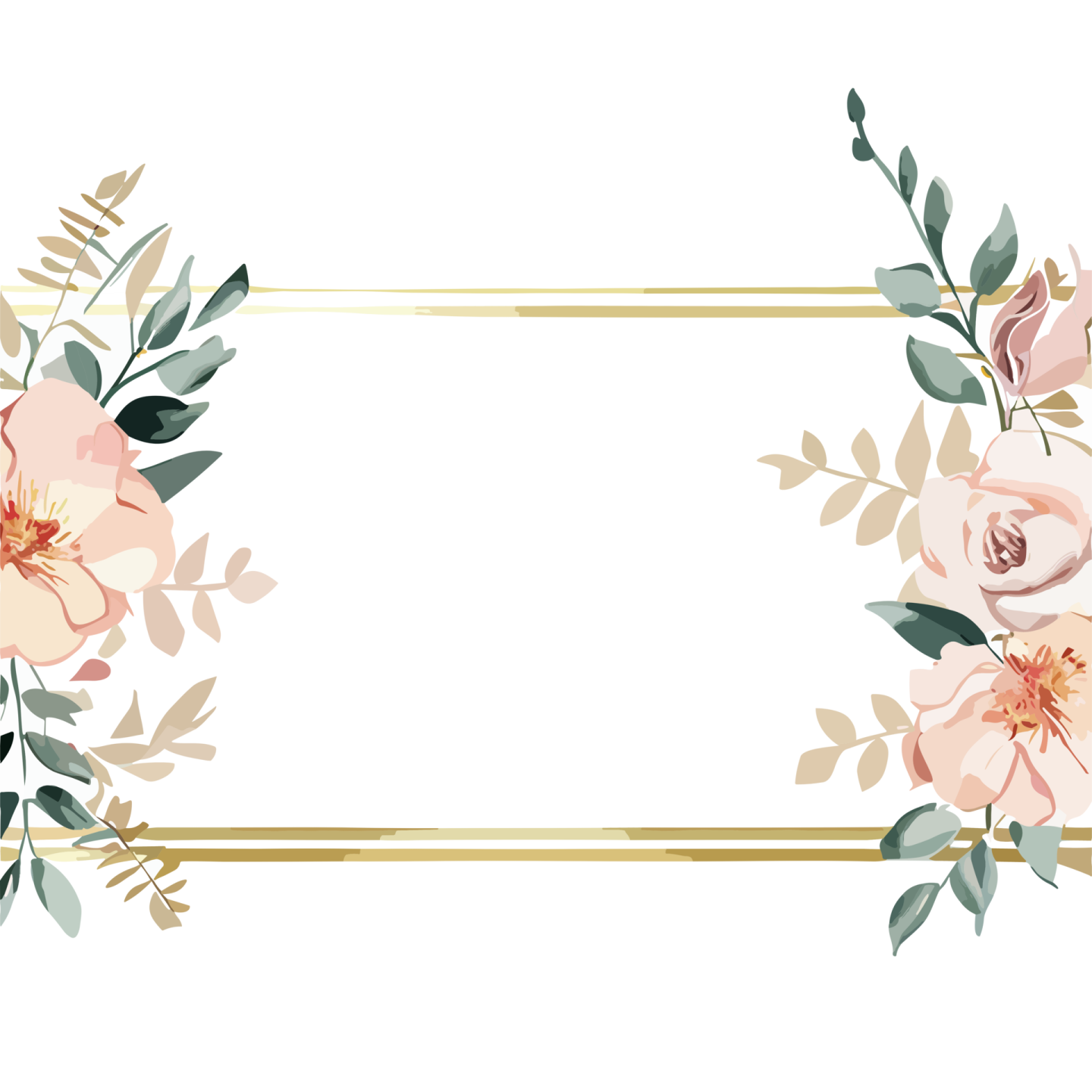 a gold frame with pink flowers and leaves