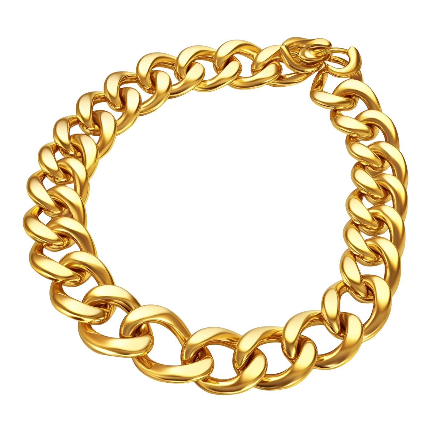 a gold bracelet on a white background