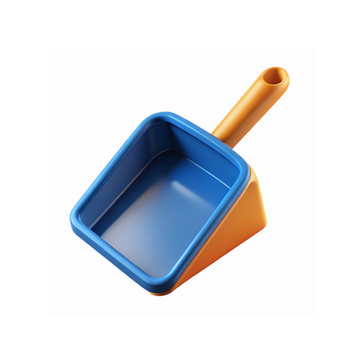 a blue and orange plastic scooper with an orange handle