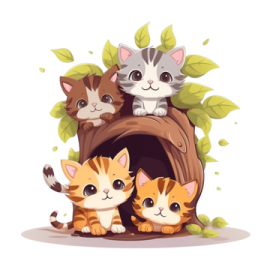 a group of kittens in a tree house