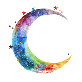 a watercolor painting of the moon and stars