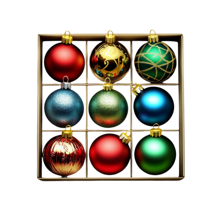 a box filled with christmas ornaments