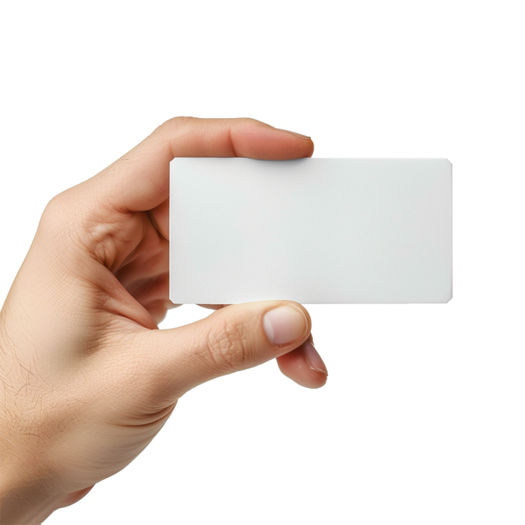 a hand holding a white business card
