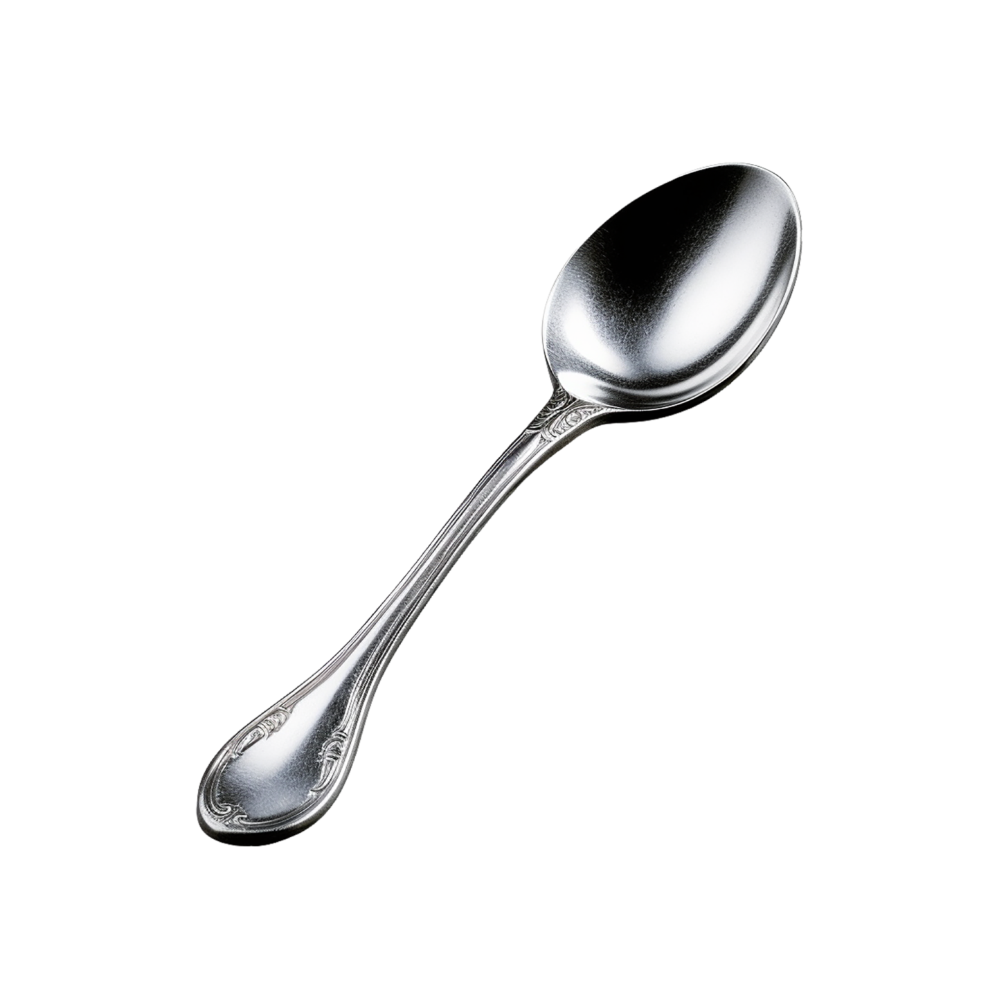a silver spoon on a white background
