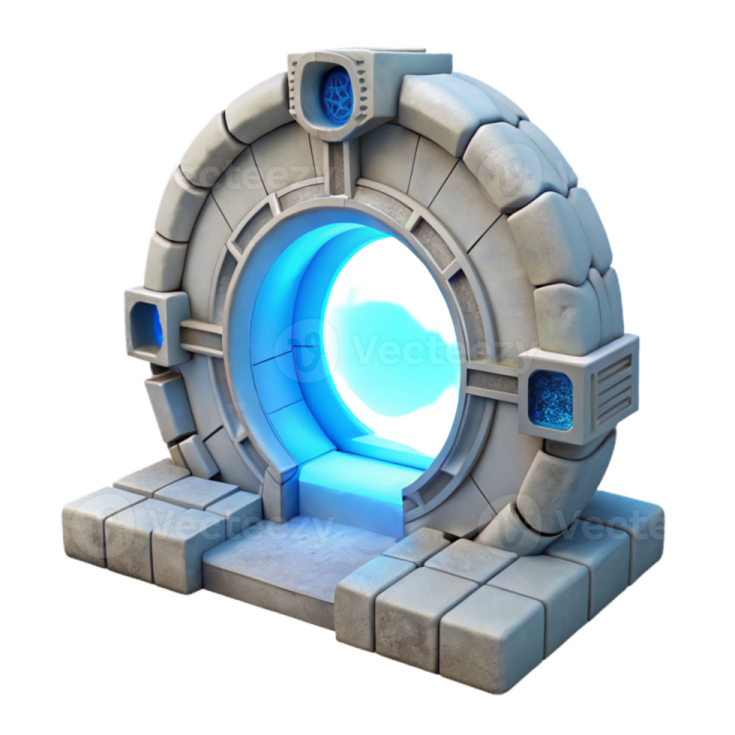 a futuristic portal with a blue light inside