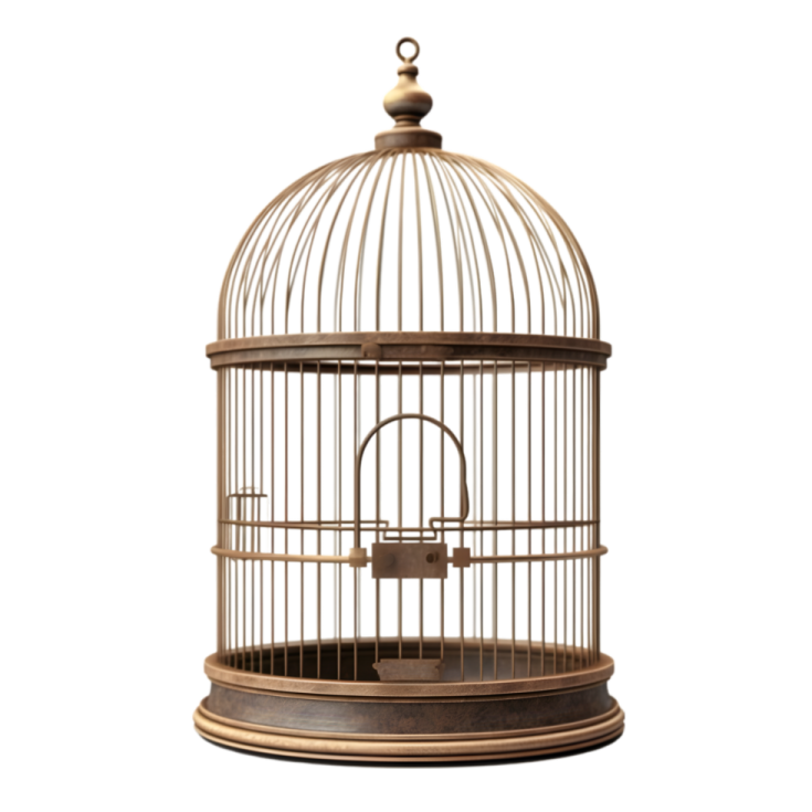 a bird cage on a white background