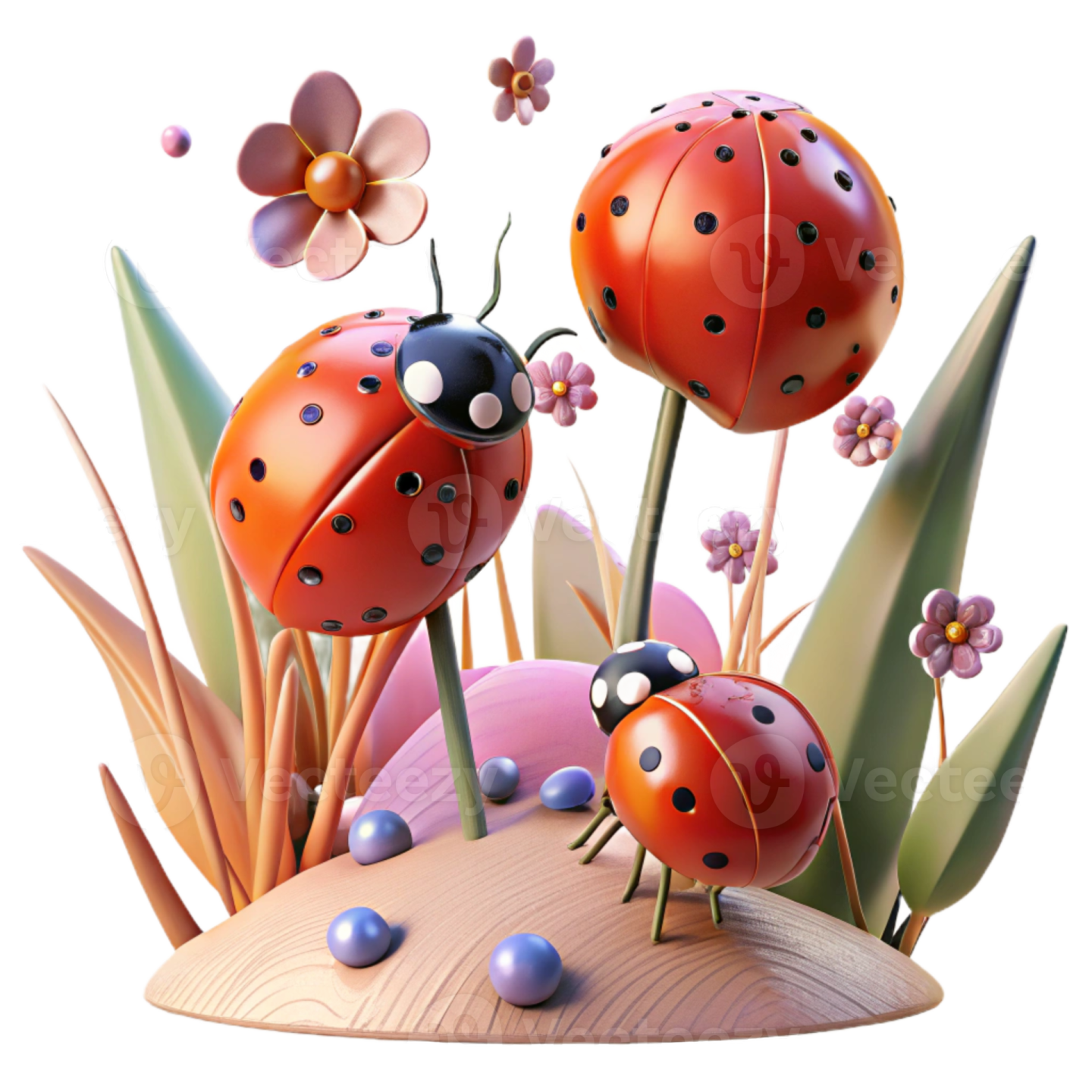 a group of ladybugs sitting on top of a flower