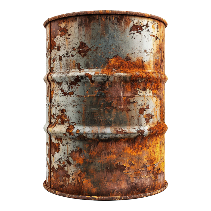 an old rusted metal barrel on a white background